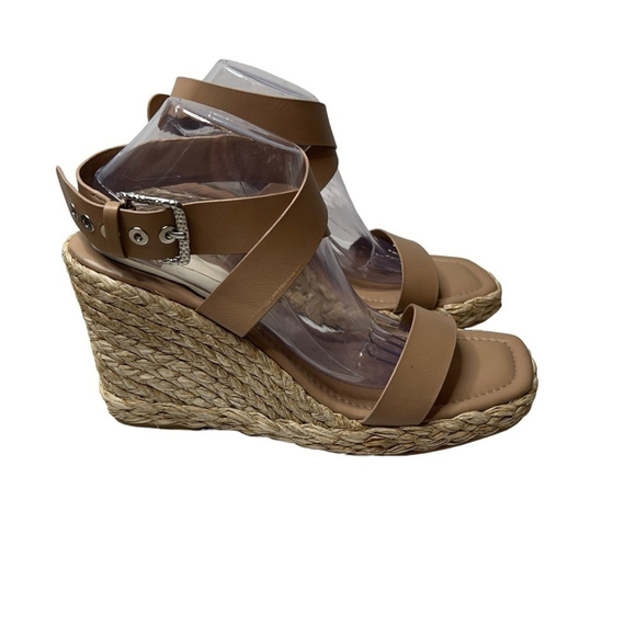 Dolce Vita Aldona Wedges Cafe Leather Tan Raffia Sandal Women’s Size 12 - Picture 6 of 14